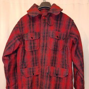 Size 38 Vintage Woolrich 503 Red Buffalo Plaid Wool Mackinaw Hunting Coat Sz. 38